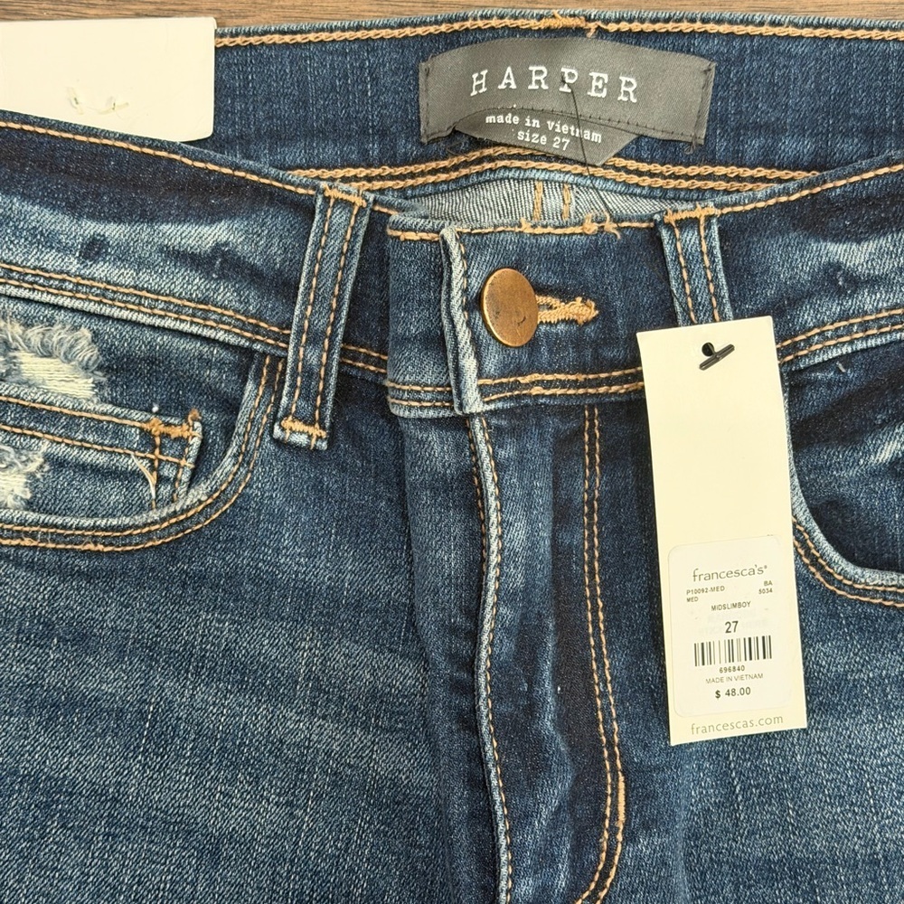 Harper Medium Blue Distressed Boyfriend Jeans - Picture 3 of 5